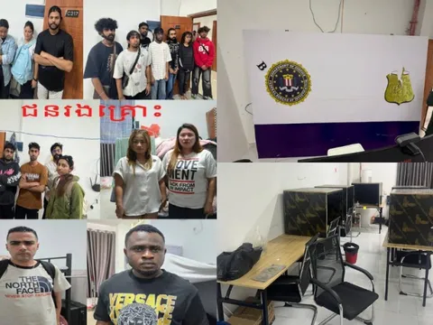 24 buồng gọi, 19 hộ chiếu, 20 điện thoại và phông nền FBI: Đột kích bên trong hang ổ lừa đảo xuyên quốc gia tại Campuchia